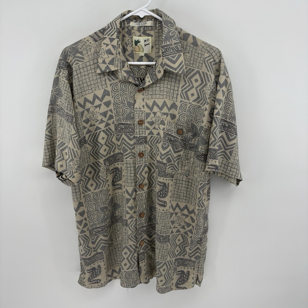 Vintage ME‎ Sport Men's Large Aztec Print Rayon Hawaiian Shirt Tropical Beach